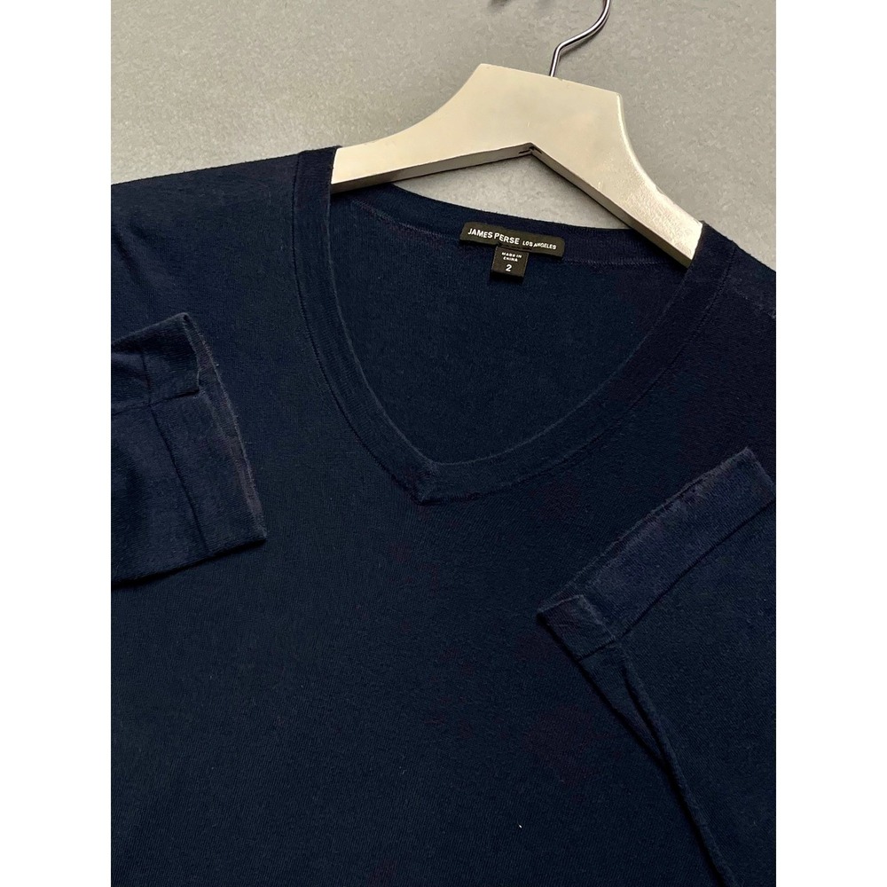 James Perse Men Navy Blue 100% Cotton V-Neck Long Sleeve Sweater MFGC3189 Size 2